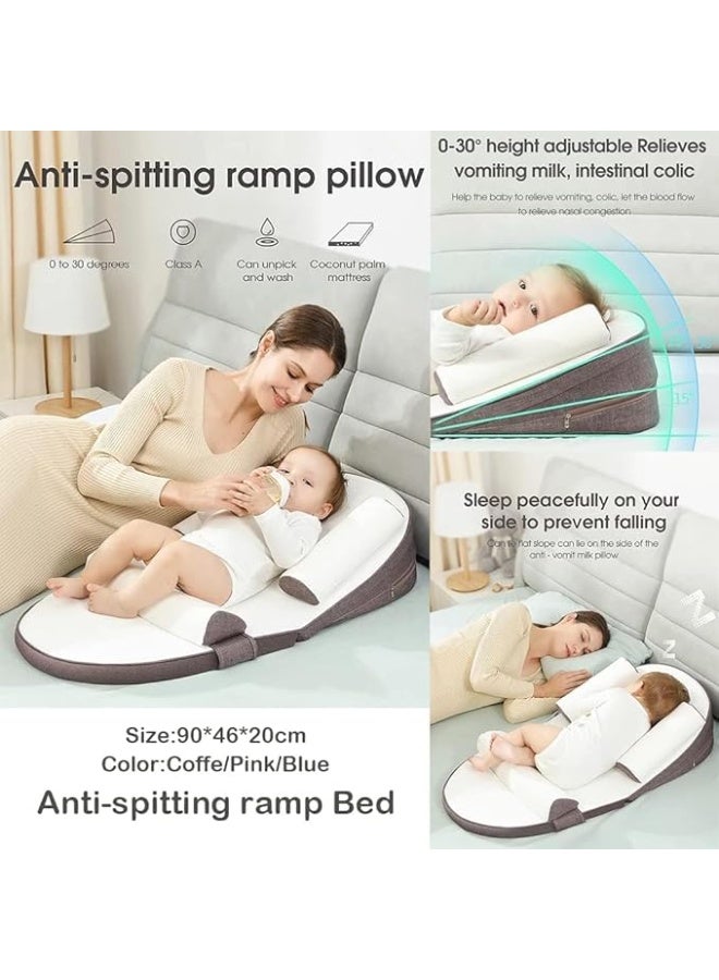 أجريون وسائد رضاعة أطفال مضادة للانسكاب والاختناق، صالة أطفال، عش سرير سفر فائق النعومة، قابل لضبط الارتفاع 0-30 درجة يخفف قلس الحليب، مغص معوي، دعم إطعام حديثي الولادة (بني) - Image 3