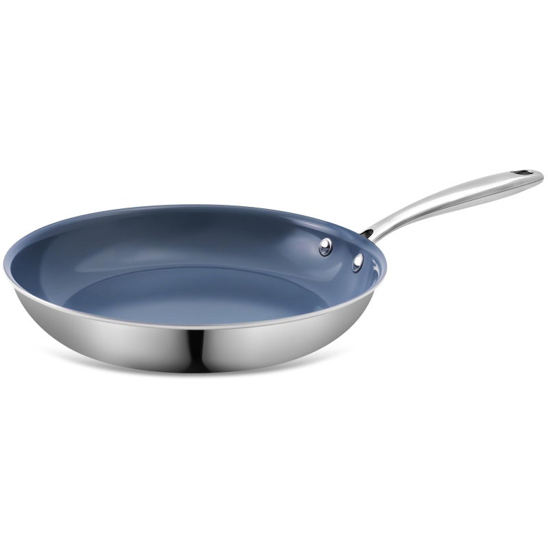 Ephaclad Stainless Steel Nonstick Frying Pan,8 Inch Healthy Non Toxic Ceramic Coating Cookware Works on Induction, Electric Stove and Gas Cooktops,PTFE PFAS PFOA Free Skillet,Dishwasher&Oven Safe - Image 1