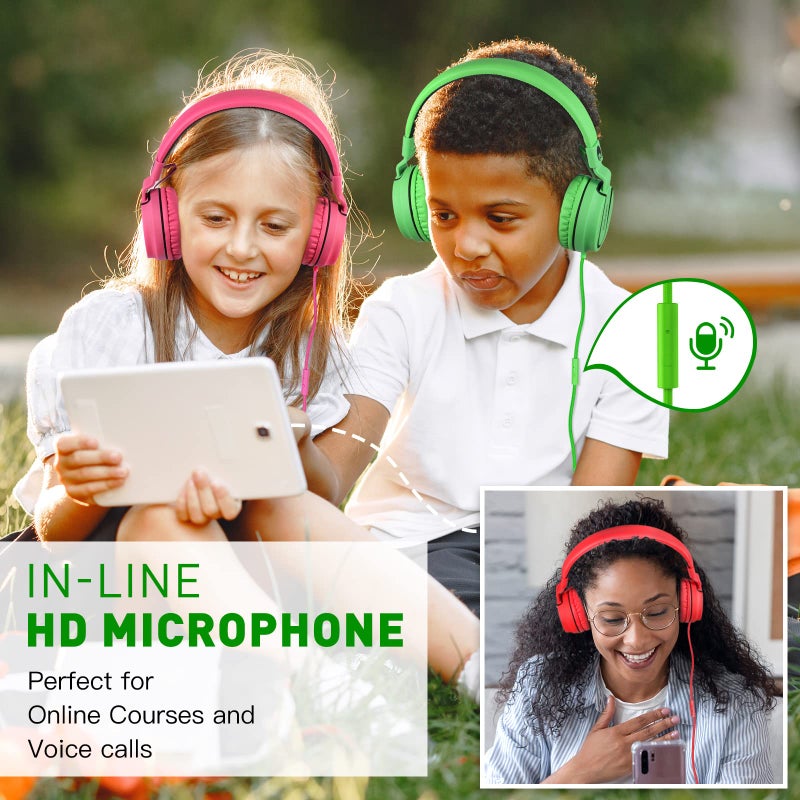 rockpapa 950 Wired Headphones for Kids Girls Boys for School Classroom with Microphone, On-Ear Foldable Corded Headphones with Jack 3.5mm for Laptop Computer Tablet Chromebooks Black Green - Image 5