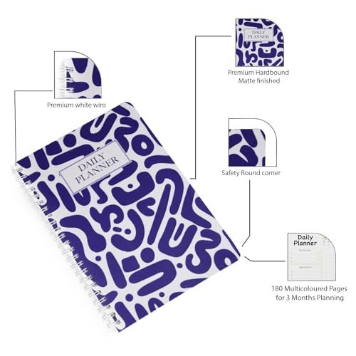 Papboo A5 Hardcover, Hardbound Undated Daily Planner For 3 Months, Schedule Your Day, Manage To-do List, Goals Tracker,Wellness Tracker,With cool Sticker sheet (Blue White) - Image 4