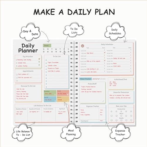 Papboo A5 Hardcover, Hardbound Undated Daily Planner For 3 Months, Schedule Your Day, Manage To-do List, Goals Tracker,Wellness Tracker,With cool Sticker sheet (Blue White) - Image 3