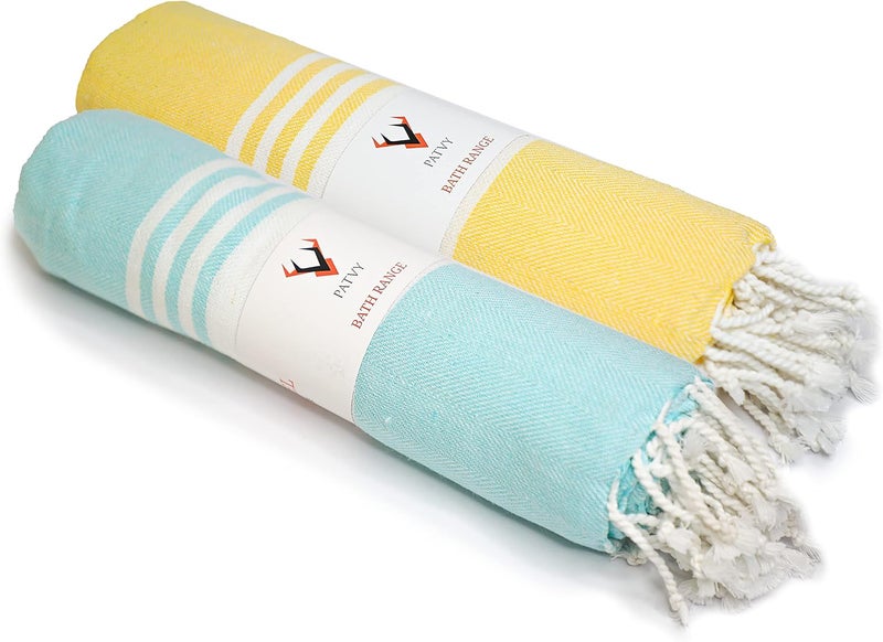 PATVY Bath Towels| Light Weight Turkish Style Bath Towels for Men Large Size Cotton|75 x 150cm Quick Absorption &Faster Drying Bath Towel for Women| 100% Cotton(Pack of 2, Yellow & Water Green) - Image 1