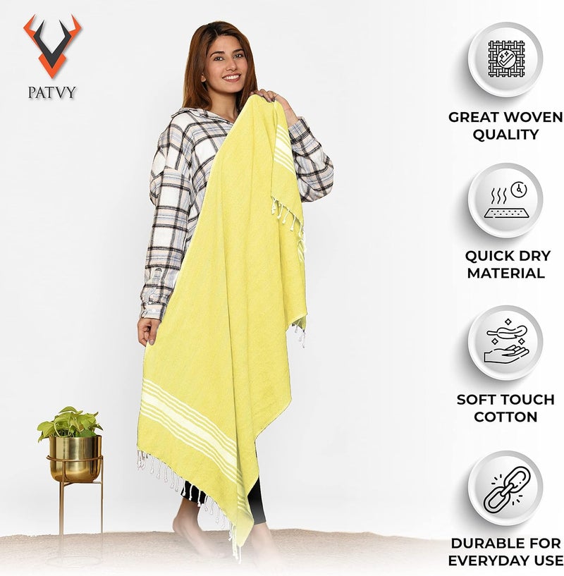 PATVY Bath Towels| Light Weight Turkish Style Bath Towels for Men Large Size Cotton|75 x 150cm Quick Absorption &Faster Drying Bath Towel for Women| 100% Cotton(Pack of 2, Yellow & Water Green) - Image 2