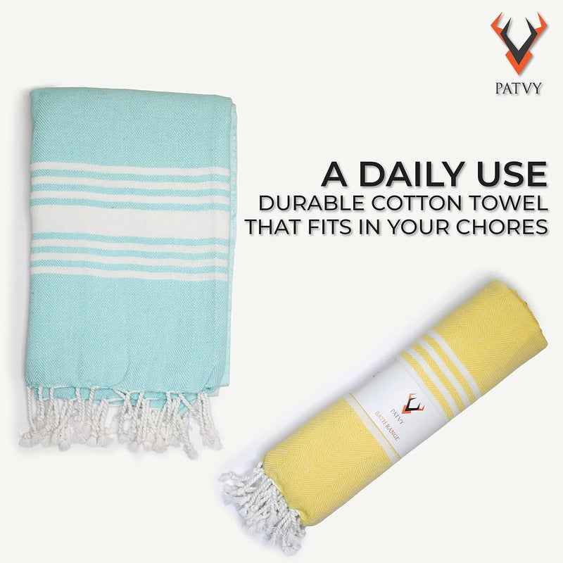 PATVY Bath Towels| Light Weight Turkish Style Bath Towels for Men Large Size Cotton|75 x 150cm Quick Absorption &Faster Drying Bath Towel for Women| 100% Cotton(Pack of 2, Yellow & Water Green) - Image 4