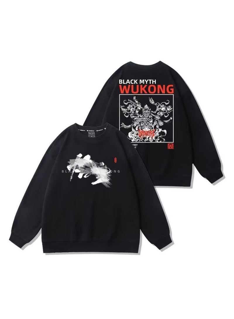 MQD Black Mythical Loose Round Neck Hoodie 