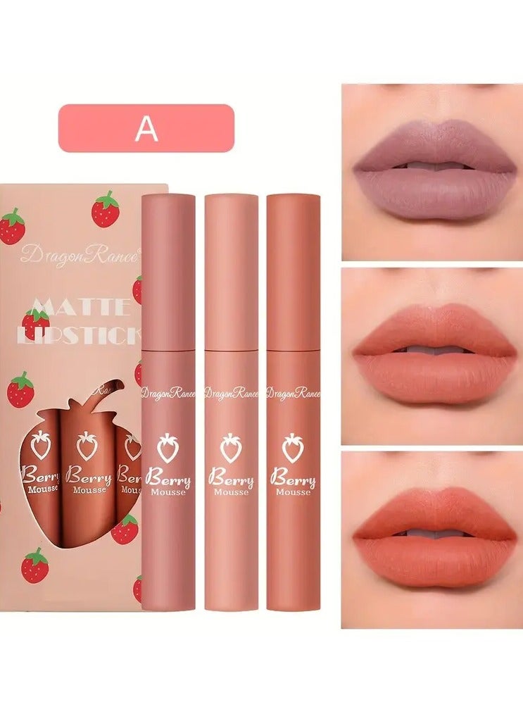 Dragon Ranee DragonRanee Matte Lipstick Set of 3 - Velvet Finish, Alcohol-Free Long-Lasting Lip Color, Suitable for All Skin Types, Made with Nourishing Petrolatum - Non-Sticky & Transfer-Resistant Lip Butter Kit - Image 1