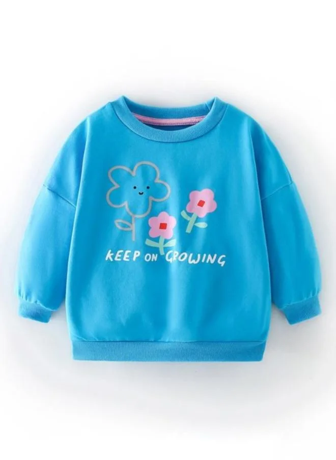 YUNIQEE Blue Printed Long Sleeve Crew Neck T-Shirt