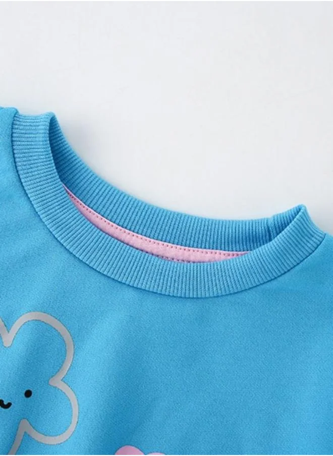 YUNIQEE Blue Printed Long Sleeve Crew Neck T-Shirt