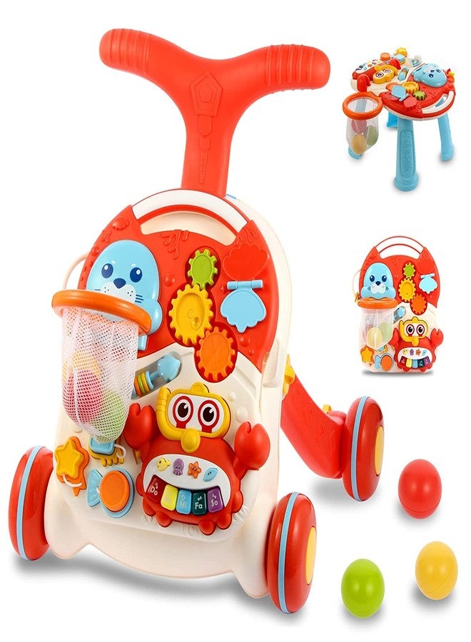 Sisliya Baby Sit to Stand Learning Walkers & Activity Table, 2 in 1 Early Education Activity Center, Cute Seals Crab Musical Toys Balls for Toddlers Infant Boy Girl 9-18 Months - Image 5