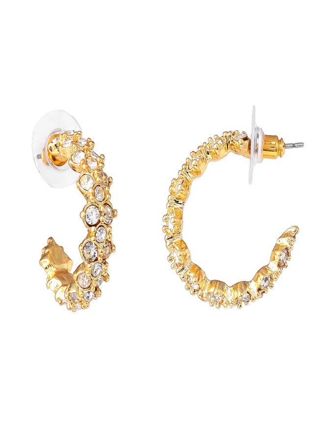 Estele Fashion Jewellery Half Hoop Earrings for Women: Gold Plated Shimmering White Crystals Ornamented Glossy Half Hoop Earrings- Timeless Elegance for Women and Girls-235/707-2NIG ER - Image 2