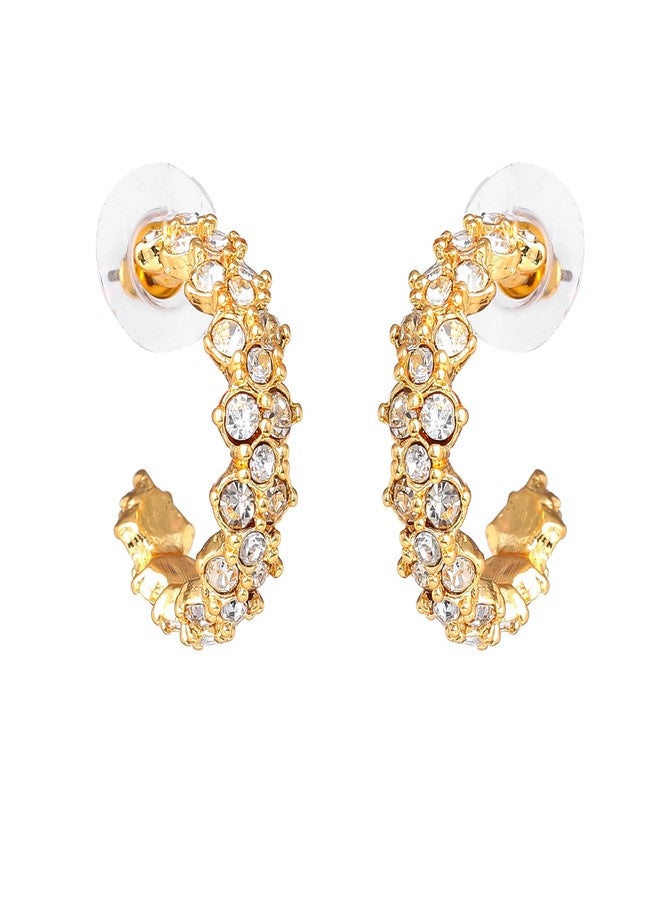 Estele Fashion Jewellery Half Hoop Earrings for Women: Gold Plated Shimmering White Crystals Ornamented Glossy Half Hoop Earrings- Timeless Elegance for Women and Girls-235/707-2NIG ER - Image 1