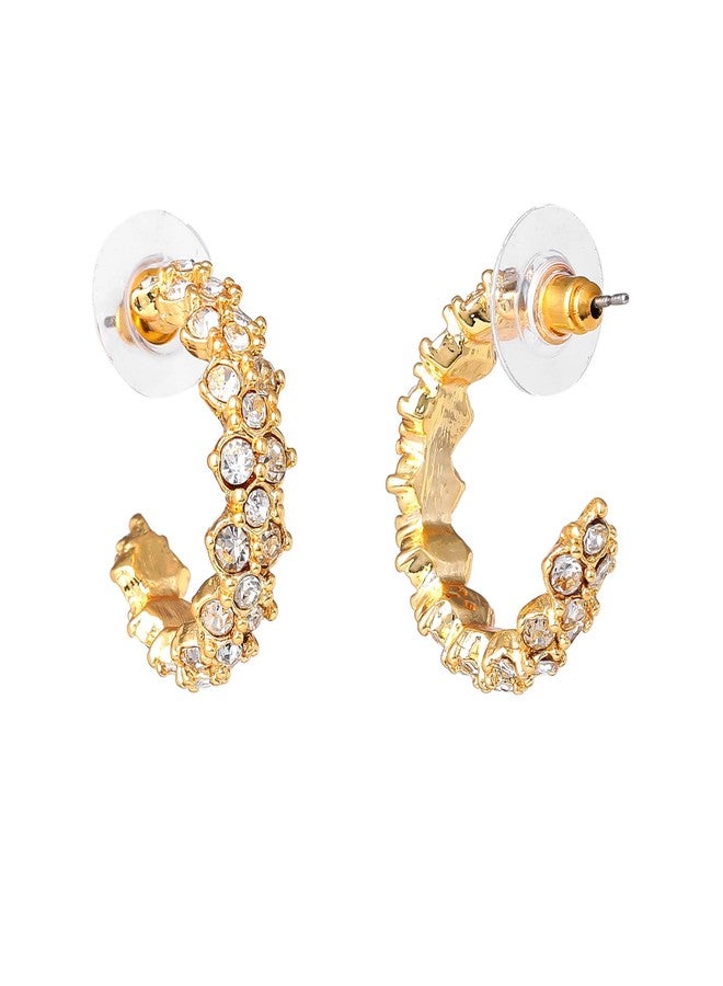 Estele Fashion Jewellery Half Hoop Earrings for Women: Gold Plated Shimmering White Crystals Ornamented Glossy Half Hoop Earrings- Timeless Elegance for Women and Girls-235/707-2NIG ER - Image 3