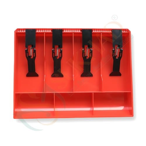 SUKHAD ABS Plastic Cash Drawer, 4 Cash And 3 Coin Organizer For Supermarket, 7 Slot, 32.2 X 3.5 X 24.5 Cm, Red,Inside - Image 1