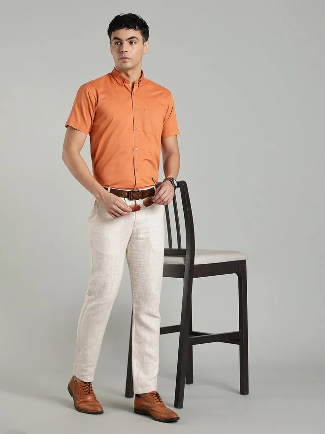 Kuons Avenue  KUONS AVENUE Men Short Sleeve Orange Oxford Shirt for Men | Best Price UAE