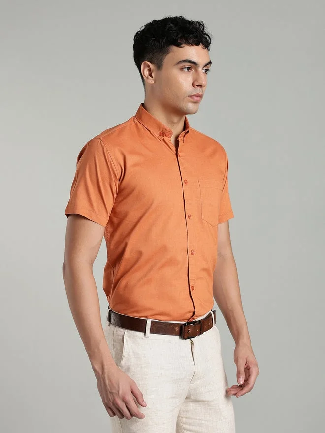 Kuons Avenue  KUONS AVENUE Men Short Sleeve Orange Oxford Shirt for Men | Best Price UAE