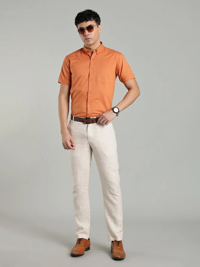 Kuons Avenue  KUONS AVENUE Men Short Sleeve Orange Oxford Shirt for Men | Best Price UAE