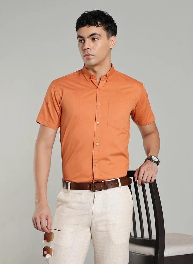 Kuons Avenue  KUONS AVENUE Men Short Sleeve Orange Oxford Shirt for Men | Best Price UAE