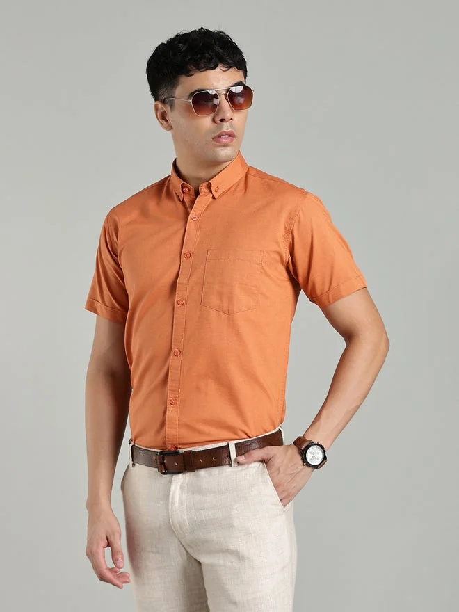 Kuons Avenue  KUONS AVENUE Men Short Sleeve Orange Oxford Shirt for Men | Best Price UAE