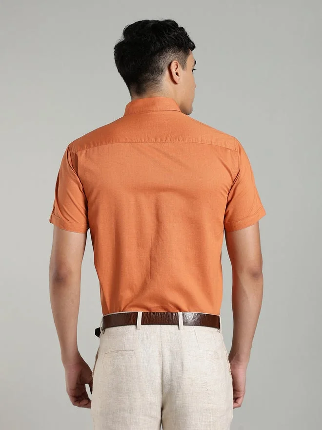 Kuons Avenue  KUONS AVENUE Men Short Sleeve Orange Oxford Shirt for Men | Best Price UAE