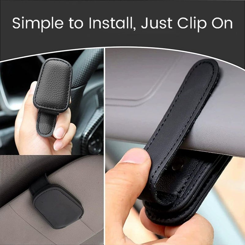 1pc Universal Car Sun Visor Glasses Clip Faux Leather Yellow Floral Print Glasses Storage Case - Image 4