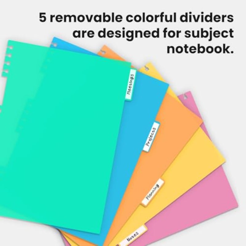 Removable Dividers and Tabs for 8.5" x 11" Spiral Notebook, A4 5 Tab Color Index Dividers with 10 Adhesive Labels, Replacement Accessories for 5 Subject Notebook, Office and Study Organization - Image 4
