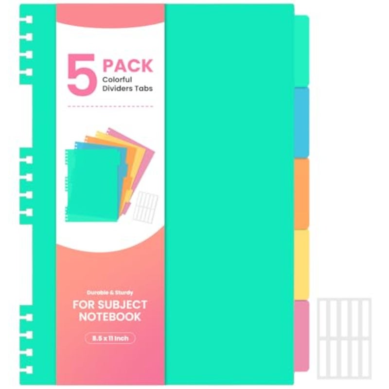 Removable Dividers and Tabs for 8.5" x 11" Spiral Notebook, A4 5 Tab Color Index Dividers with 10 Adhesive Labels, Replacement Accessories for 5 Subject Notebook, Office and Study Organization - Image 1