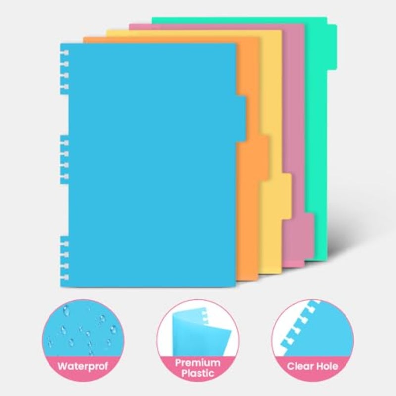 Removable Dividers and Tabs for 8.5" x 11" Spiral Notebook, A4 5 Tab Color Index Dividers with 10 Adhesive Labels, Replacement Accessories for 5 Subject Notebook, Office and Study Organization - Image 3