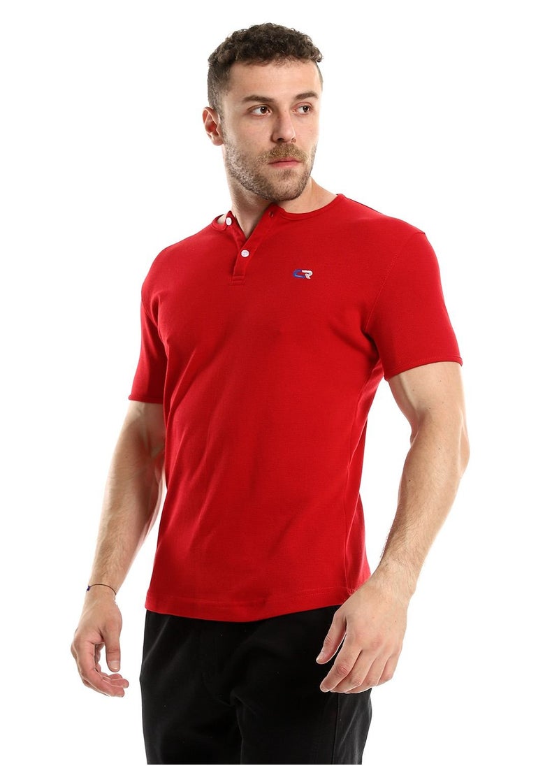 Caesar - Caesar men Pique Buttoned Casual Polo Shirt With RoundCollar,Red,M - Image 1