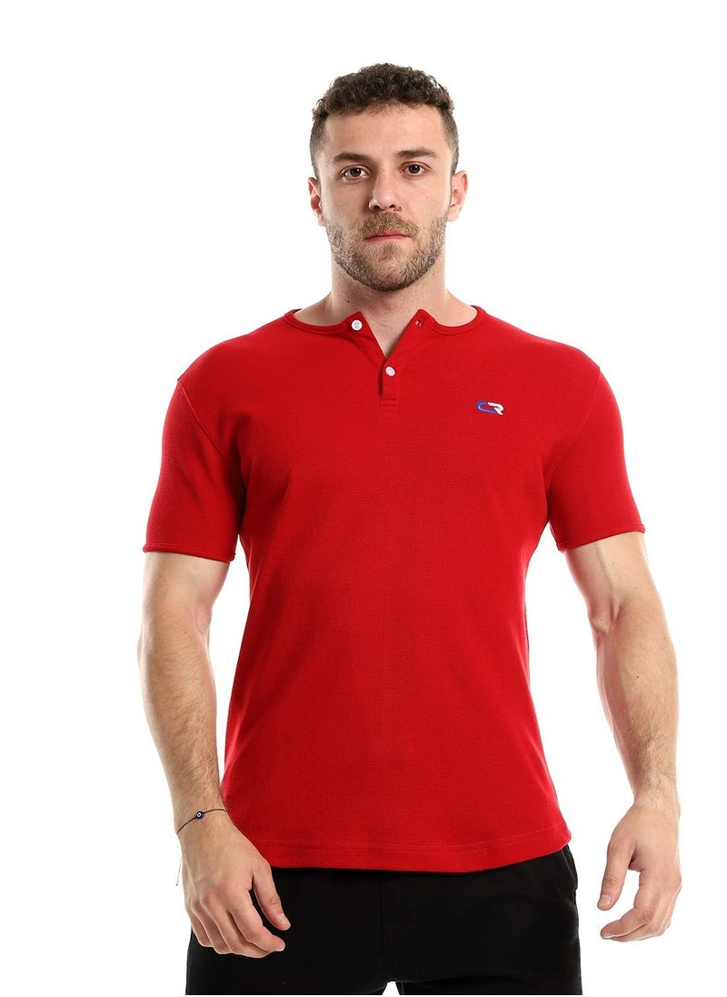 Caesar - Caesar men Pique Buttoned Casual Polo Shirt With RoundCollar,Red,M - Image 1