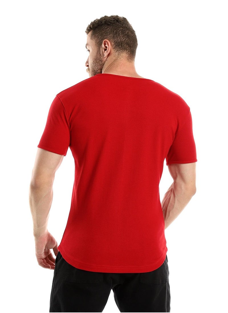 Caesar - Caesar men Pique Buttoned Casual Polo Shirt With RoundCollar,Red,M - Image 1