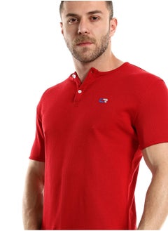Caesar men Pique Buttoned Casual Polo Shirt With RoundCollar,Red,M
