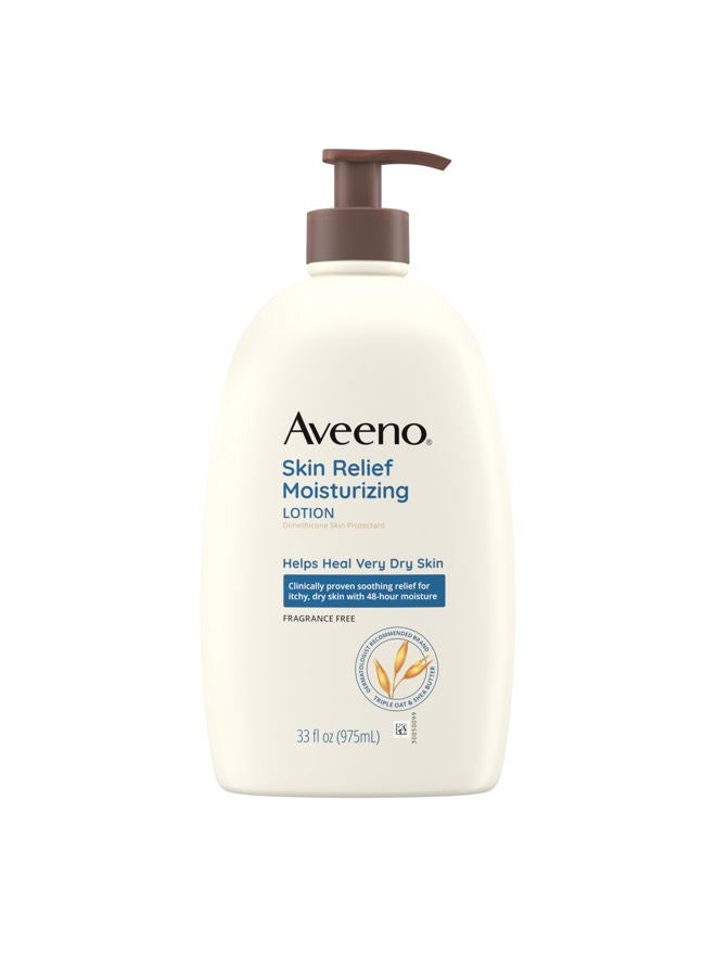 Aveeno Skin Relief Moisturizing Lotion for Very Dry Skin with Soothing Triple Oat & Shea Butter Formula, Dimethicone Skin Protectant Helps Heal Itchy, Dry Skin, Fragrance-Free, 33 fl. oz - Image 1