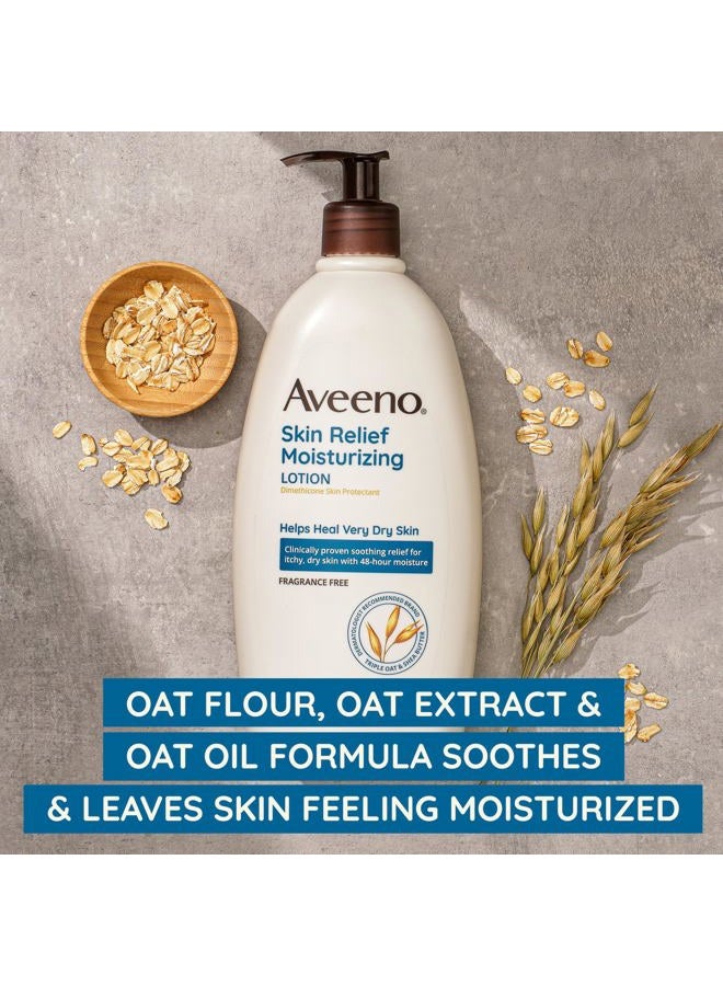 Aveeno Skin Relief Moisturizing Lotion for Very Dry Skin with Soothing Triple Oat & Shea Butter Formula, Dimethicone Skin Protectant Helps Heal Itchy, Dry Skin, Fragrance-Free, 33 fl. oz - Image 2