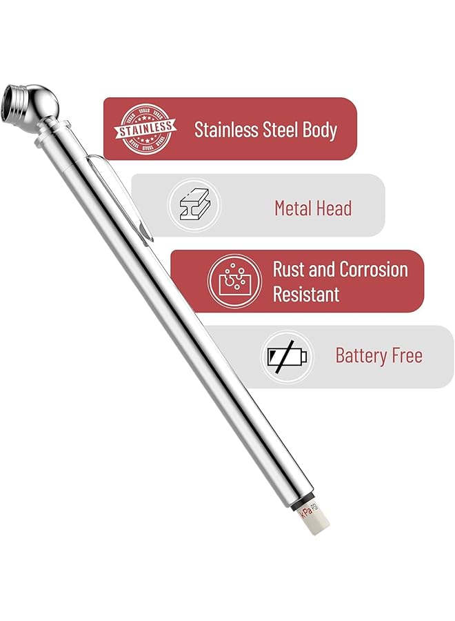 joyzzz Pencil Tire Pressure Gauges, 2 Pack 50 Psi Air Pressure Gauge For Tires, Tire Pressure Gauge With Stainless Steel Body And Metal Made Nozzle, Digital Tire Pressure Gauge Suitable For Most Cars - Image 2