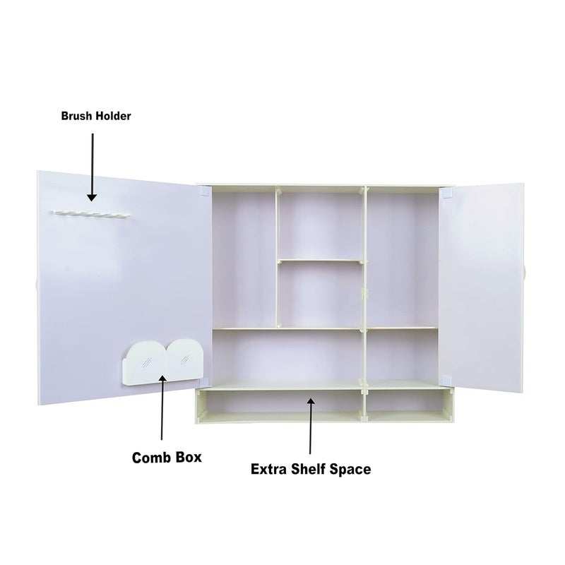 PGen PGen Large Size 20x18x45 Ivory Double Door Luxury Designer Acrylic Cabinet Bathroom Mirror Storage Cabinet Wash Basin Kitchen Medicine Beauty Product Organizer  - Image 4