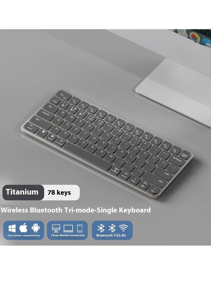 AiQi Tri-Mode Multi-Device Wireless Keyboard – 3 Connection Modes Bluetooth 5.0 2.4G Bluetooth Switching – 78 Scissor Keys Metal Ultra-Thin – Compatible with PC Laptop Tablet Phone All Systems – 14 Multimedia Shortcuts – for Office Travel – Titanium Gray - Image 1
