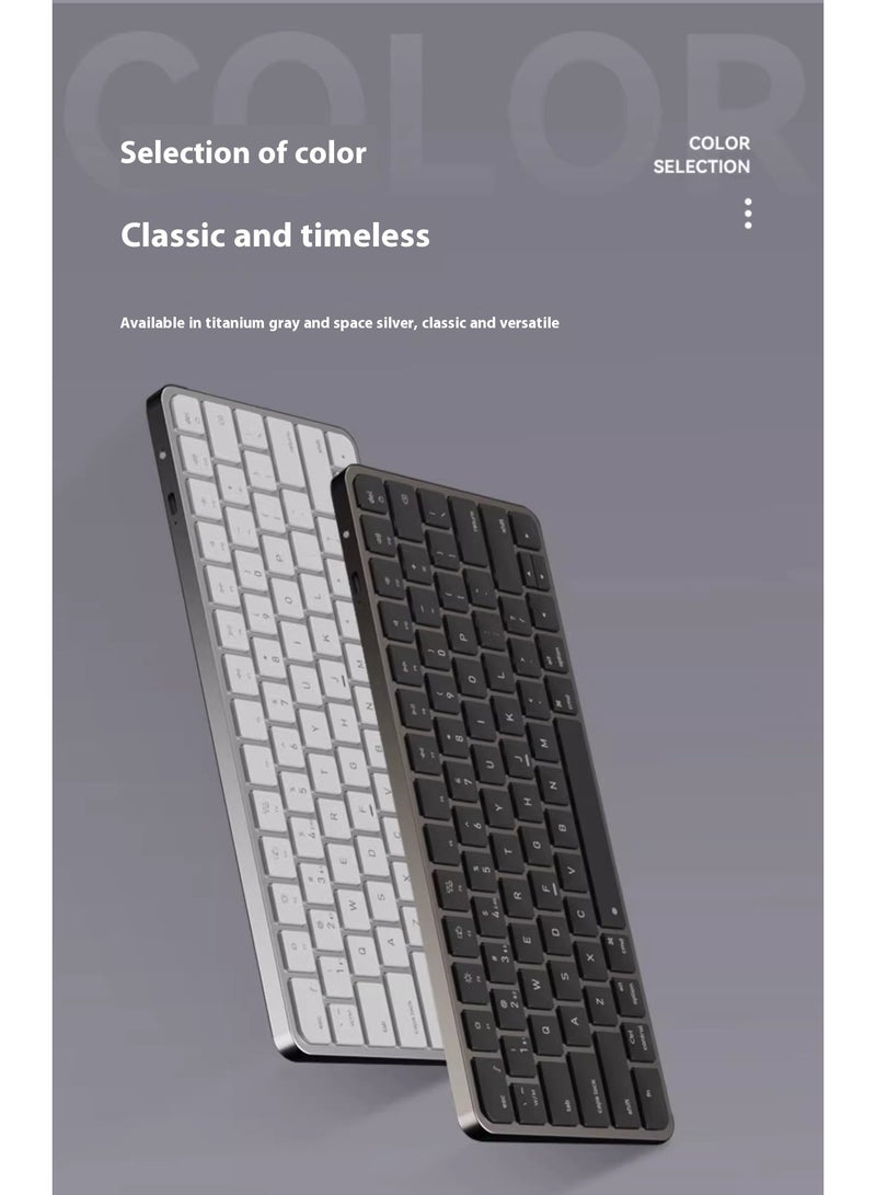 AiQi Tri-Mode Multi-Device Wireless Keyboard – 3 Connection Modes Bluetooth 5.0 2.4G Bluetooth Switching – 78 Scissor Keys Metal Ultra-Thin – Compatible with PC Laptop Tablet Phone All Systems – 14 Multimedia Shortcuts – for Office Travel – Titanium Gray - Image 3