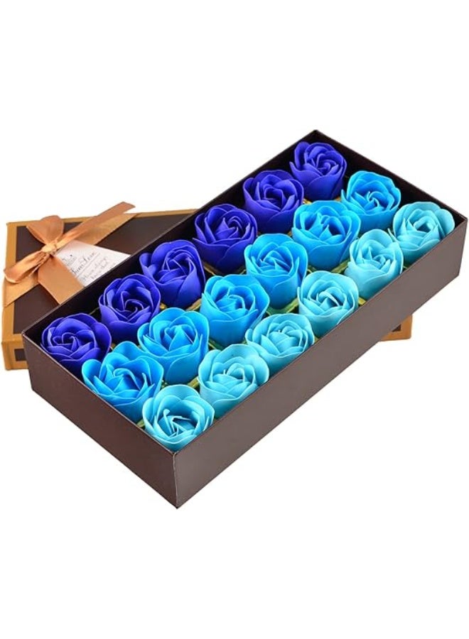 Bath Soap Rose Flower - Floral Scented Rose Petals for Bath, Petals Body Soap in Gift Box for Valentine's Day, Anniversary, Birthday, Mothers Day Gifts for Her(18 Pcs/Box Gradient Blue) - Image 1