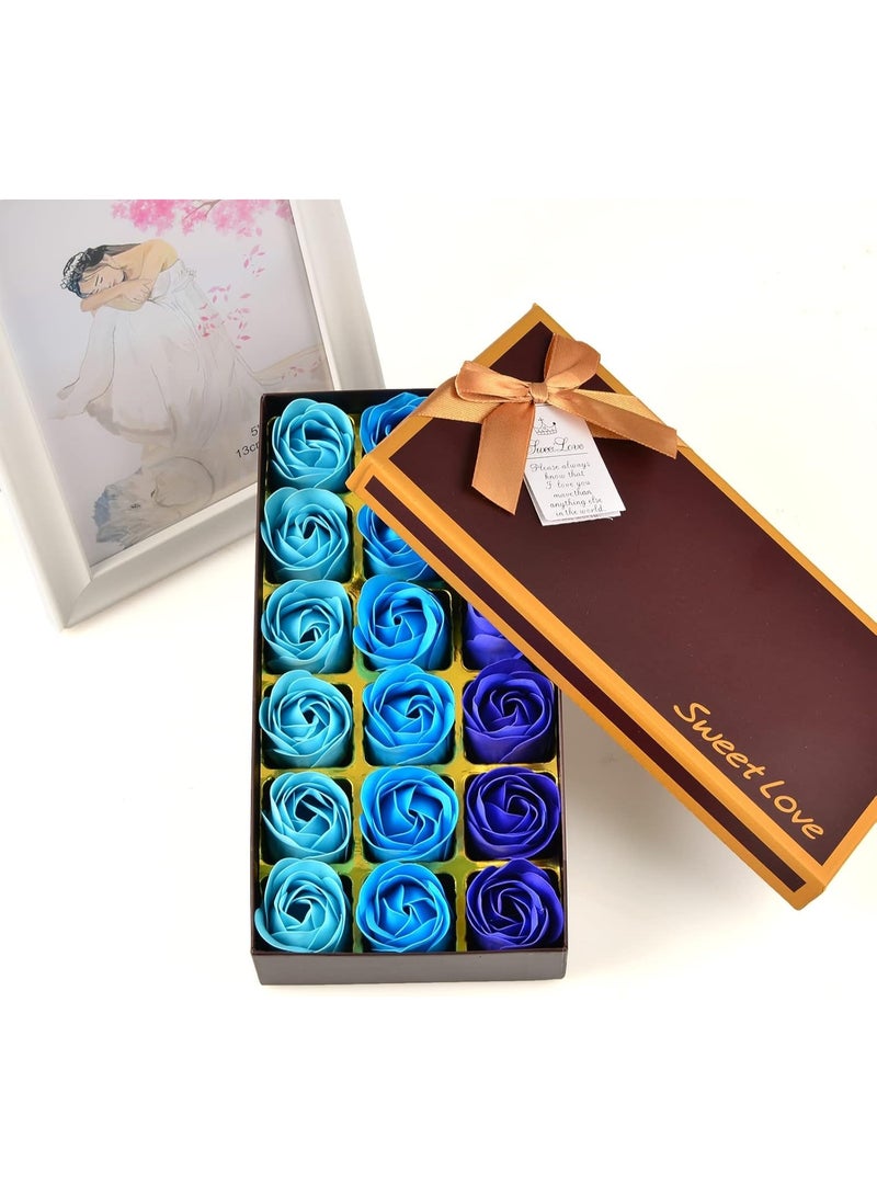 Bath Soap Rose Flower - Floral Scented Rose Petals for Bath, Petals Body Soap in Gift Box for Valentine's Day, Anniversary, Birthday, Mothers Day Gifts for Her(18 Pcs/Box Gradient Blue) - Image 2