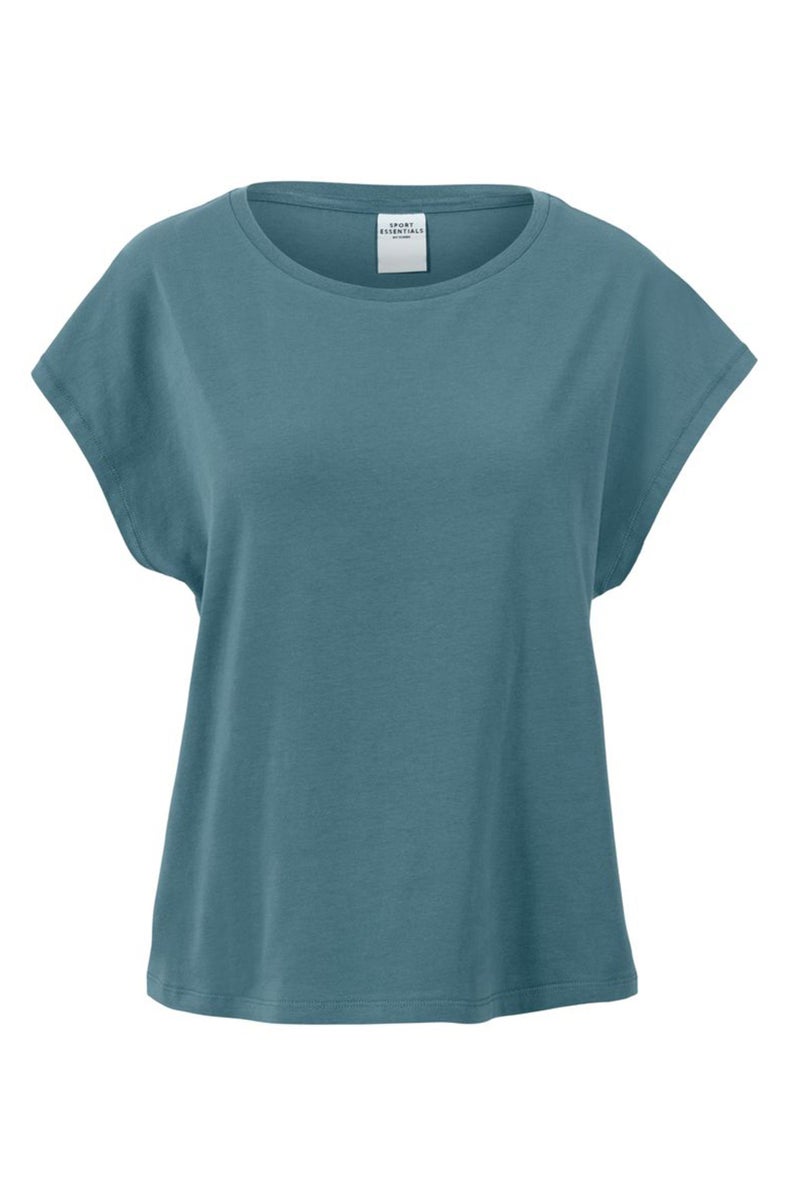 Tchibo Women Sportswear Fit Cap Sleeve Training Top, Teal Green  - Image 2