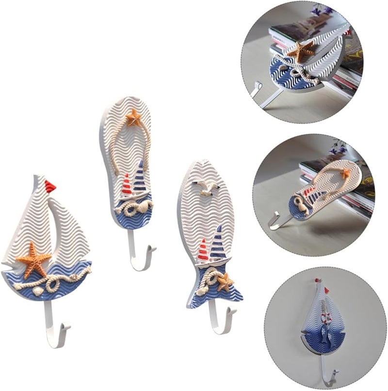 خطافات خشبية على الطراز المتوسطي 3 قطع ديكور شاطئي بموضوع المحيط - Image 5