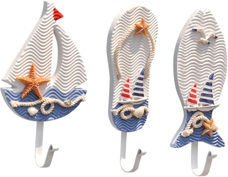 خطافات خشبية على الطراز المتوسطي 3 قطع ديكور شاطئي بموضوع المحيط - Image 2