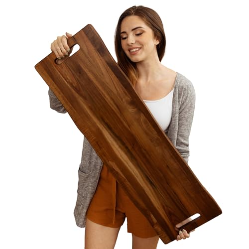 Home Beets Large Acacia Serving Board with Handles 36 x 12 Inch Rectangular Charcuterie Platter Natural Wood Server for Meat Cheese Board and Party Appetizers Extra Long 3ft 
