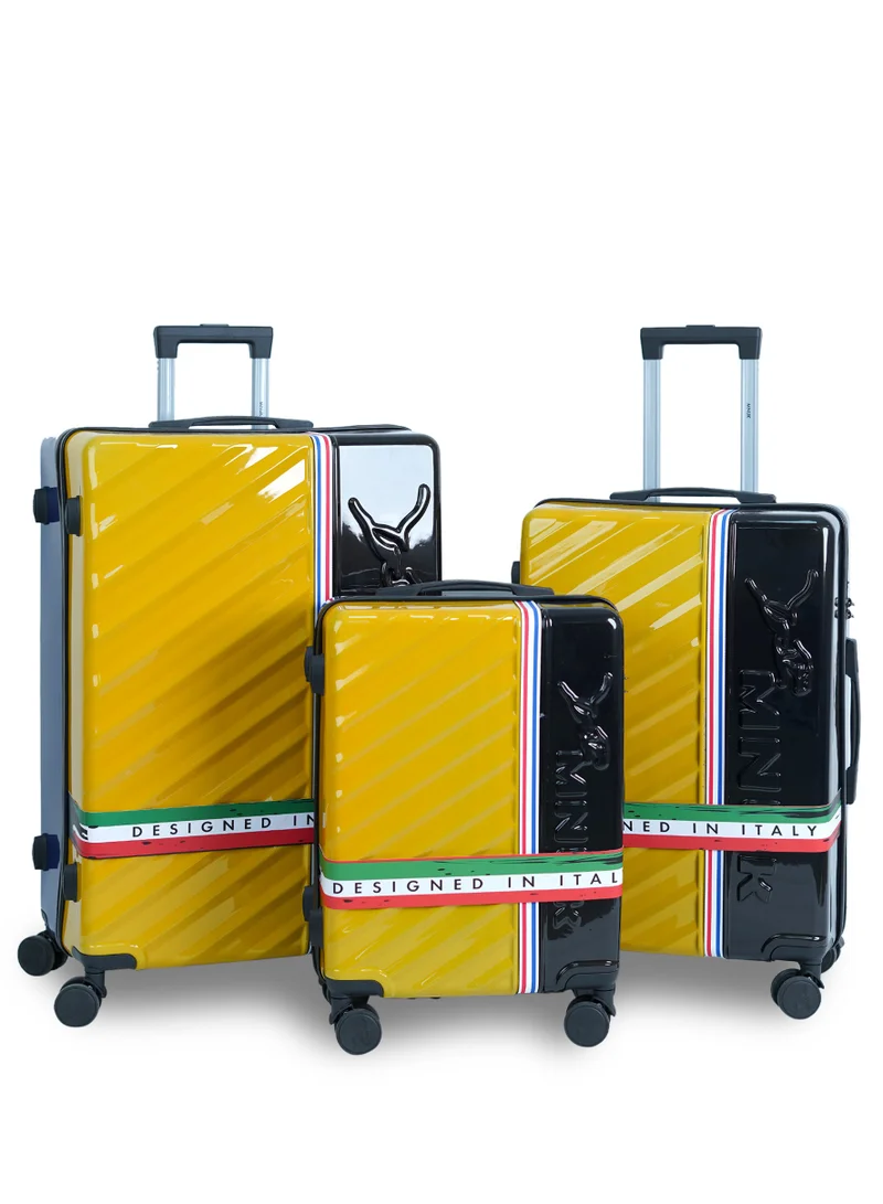 MNUK SWAGGER Set of 3 Luggage| Polycarbonate and ABS Hardside Trolley| Double 360Â° 4 Wheeler| Cabin-20 Inch, Medium-24 Inch, Large-28 Inch| Yellow Black
