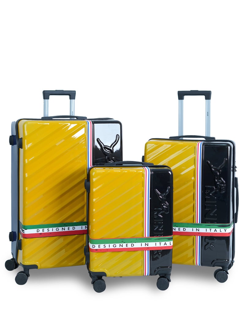 منيك طقم حقائب سفر سوَاجر  قطع | ترولي صلب بولي كربونات و  | بعجلات مزدوجة  درجة  عجلات | كابينة  بوصة، متوسطة  بوصة، كبيرة  بوصة | أصفر أسود - Image 1