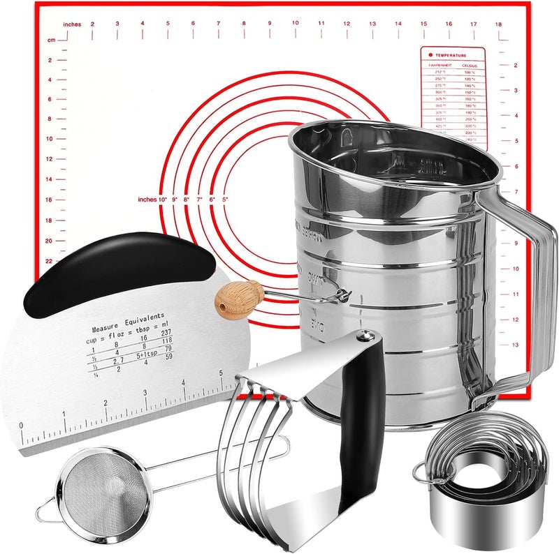 ATPWONZ Biscuit Cutter Set,10PCS Stainless Steel Pastry Blender Set with Pastry Cutter,5PCS Biscuit Cutter,Dough Cutter,3 Cup Flour Sifter,Baking Mat and Fine Mesh Strainer for Cooking Cookies and Donuts - Image 1
