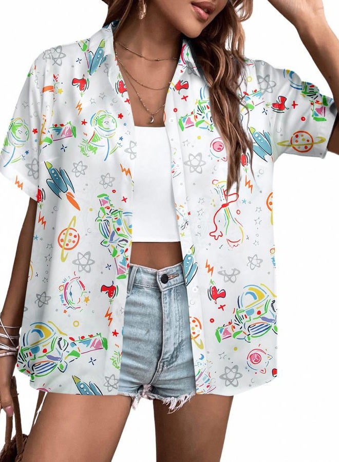 MAXIMGR You've Got A Friend in Me Shirt Women Funny Letter Print Button Down Shirts Cute Vacation Short Sleeve Graphic Tees, New White, XL - Image 1