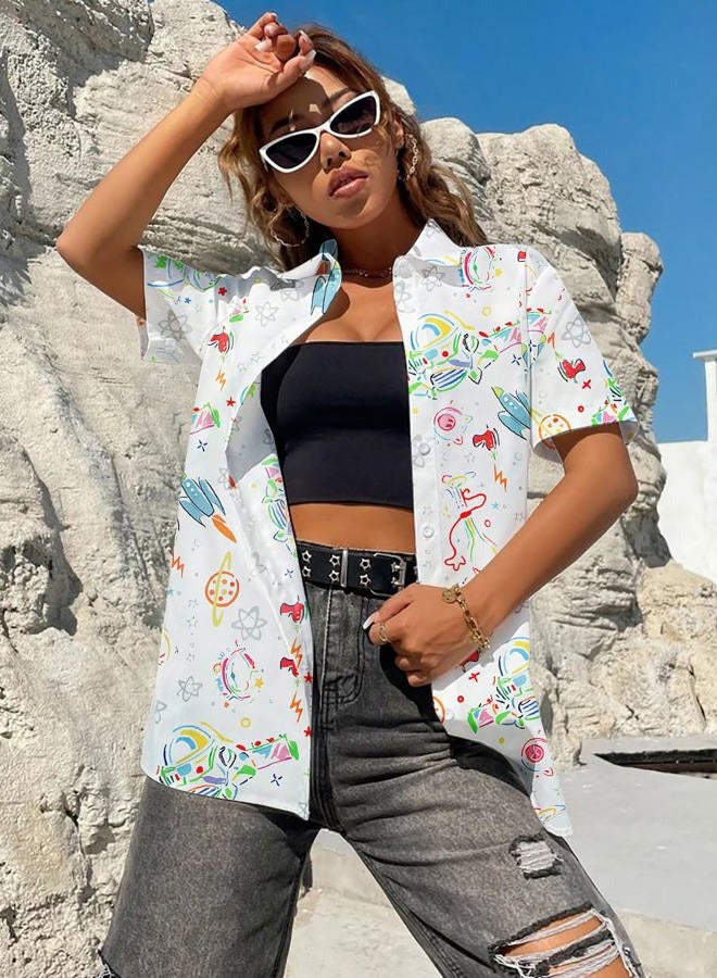 MAXIMGR You've Got A Friend in Me Shirt Women Funny Letter Print Button Down Shirts Cute Vacation Short Sleeve Graphic Tees, New White, XL - Image 3