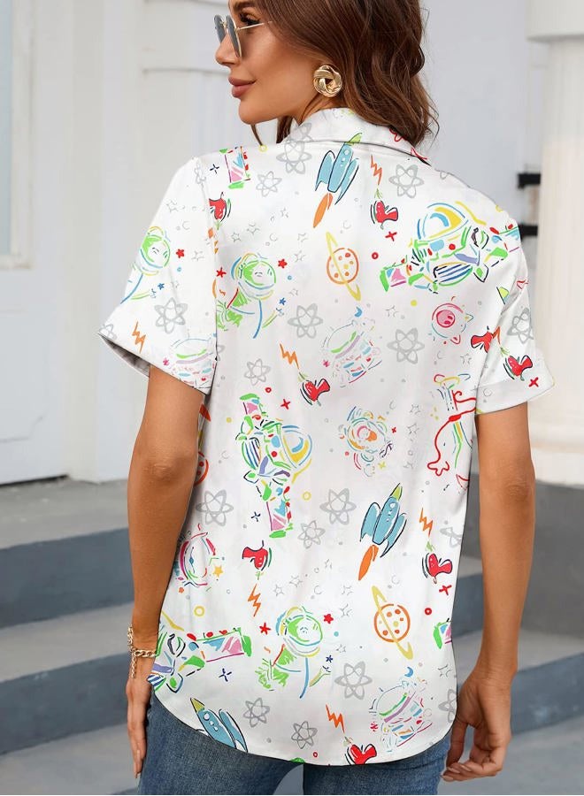 MAXIMGR You've Got A Friend in Me Shirt Women Funny Letter Print Button Down Shirts Cute Vacation Short Sleeve Graphic Tees, New White, XL - Image 4