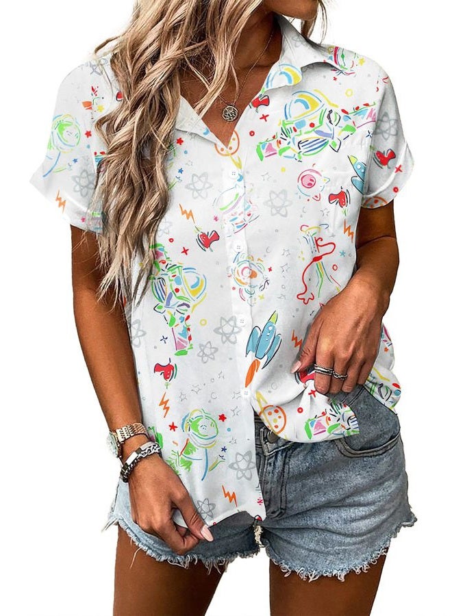 MAXIMGR You've Got A Friend in Me Shirt Women Funny Letter Print Button Down Shirts Cute Vacation Short Sleeve Graphic Tees, New White, XL - Image 2